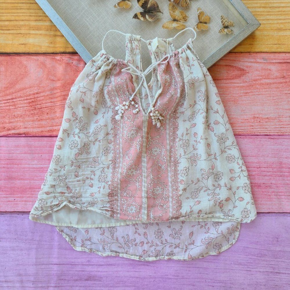 Love Sam Pink Romantic Floral Print Lightweight Boho‎ Halter Top XS